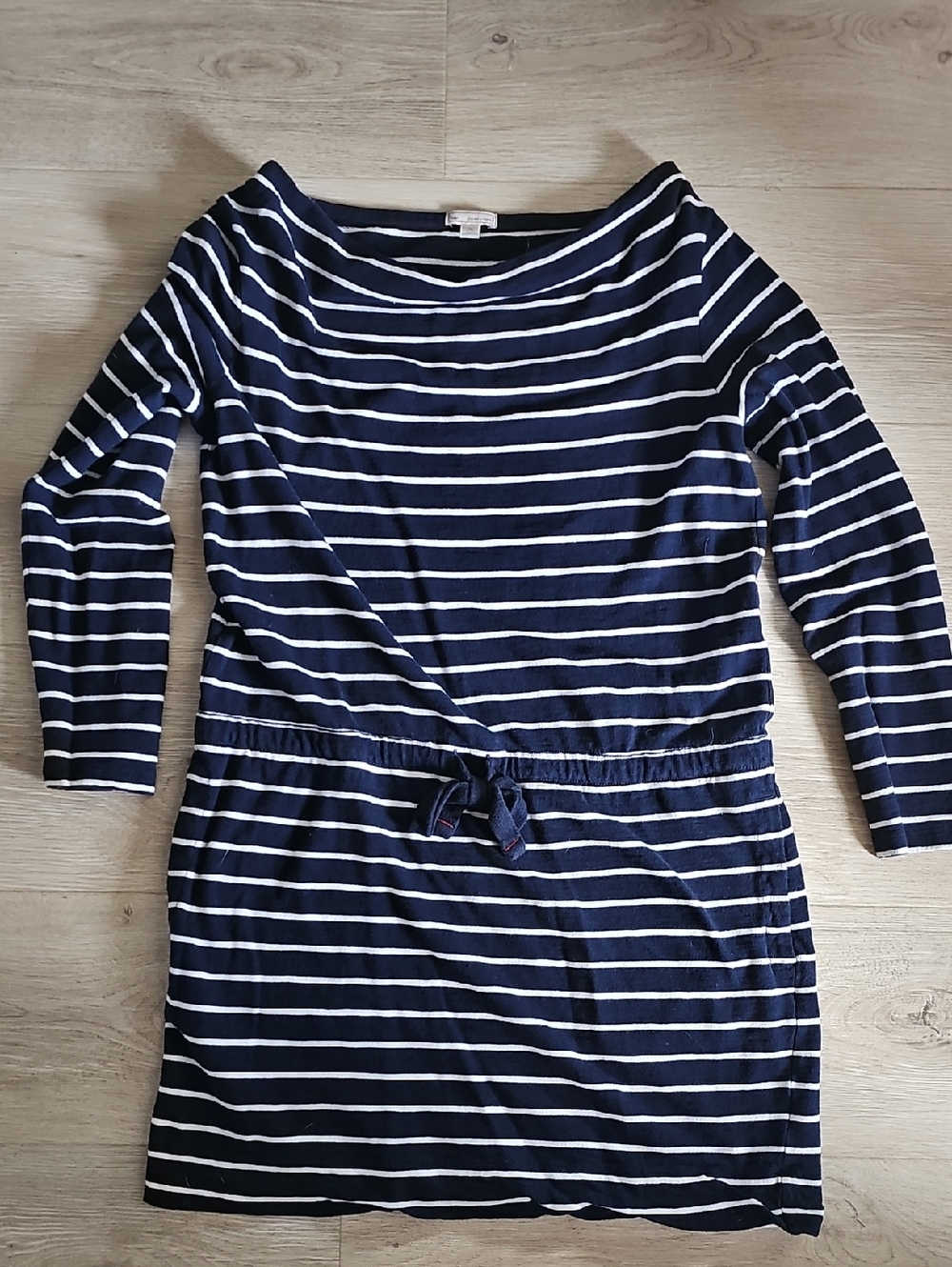 GAP Navy and White Striped Long Sleeve Drawstring Dress